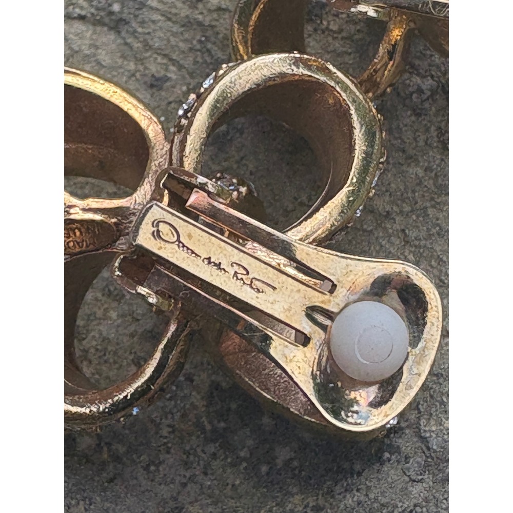 Oscar de la Renta Gold Clover Pavé Crystal Clip-On Earrings OS - Picture 9 of 14